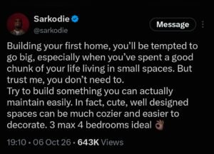 Sarkodie Advises Fans: "Building Your First Home? Don't Go Big"